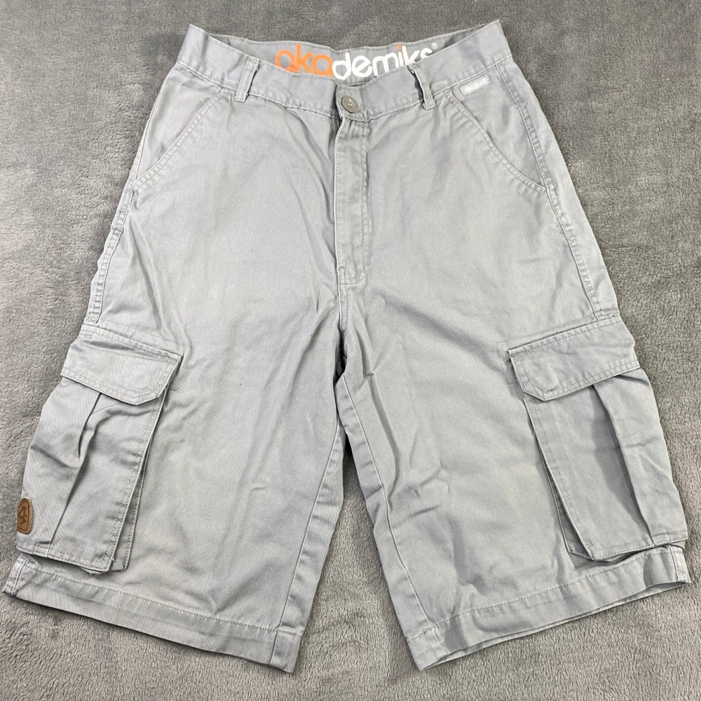 Akademiks Mens Grey‎ Cargo Shorts Size 32 Cotton Utility Casual Flat Front